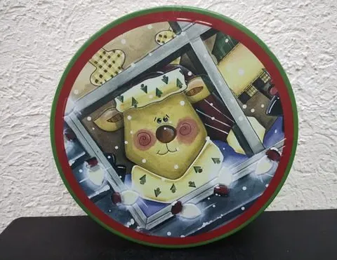 Caja Metálica Navideña Reno Promocional Galletas Vacia Verde Musgo Navideña Reno