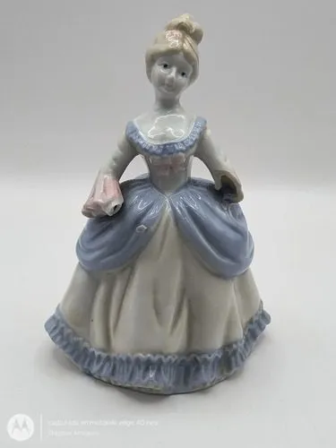 Figura De Porcelana Dama Victoriana Vintage 80s Con Detalle Azul