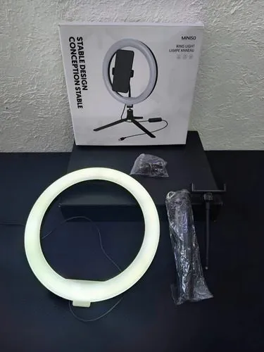 Ring Ligth Miniso Aro De Luz Led 8 Pulgadas Trípode De Mesa Negro Blanco Frío