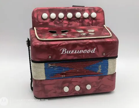 Acordeón Vintage Burswood Para Niños 3 Bajos 7 Notas Detalle Rojo
