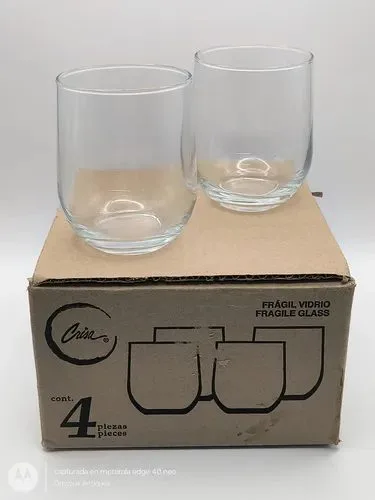 Vasos De Vidrio Crisa Tipo Copa De Agua 4pz De 497ml En Caja Transparente — Coleccionables vintage