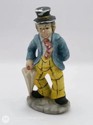 Payaso D Porcelana Paraguas Antiguo J Vazquez Collection 80s Azul Con Amarillo — Decoración vintage, años 80s