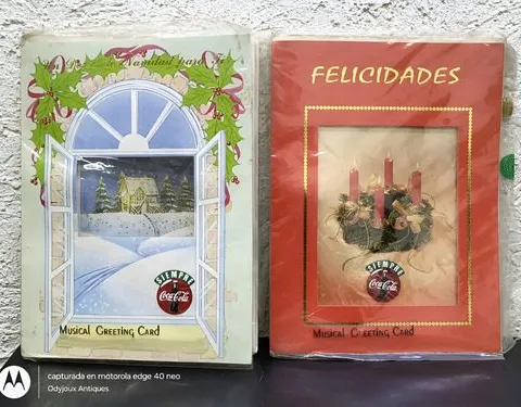 Tarjetas Navideñas Musicales Coca Cola Very Famous 1993 Naranja Y Verde Con Blanco