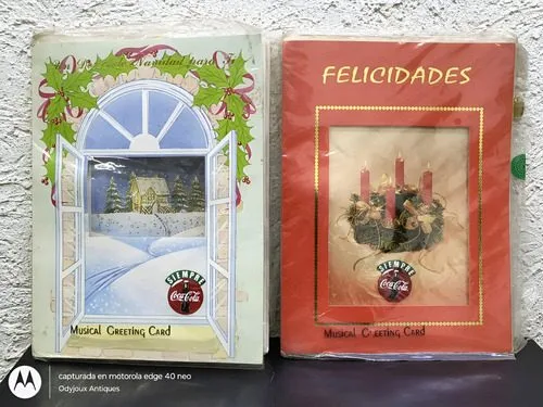 Tarjetas Navideñas Musicales Coca Cola Very Famous 1993 Naranja Y Verde Con Blanco — Coleccionables vintage, años 90s