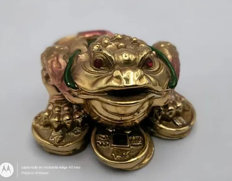 Figura Rana De La Abundancia Dorada Vintage De Resina 3.7cm Dorado