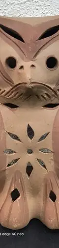 Figura Decorativa De Búho Hecha En Barro Lámpara Para Vela Marrón Claro — Decoración vintage