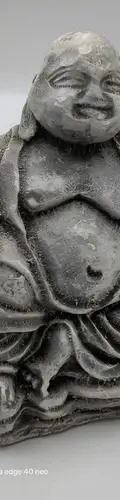Estatua Buda Gordo Y Sonriente De La Suerte Artesanal D Yeso Gris — Decoración vintage