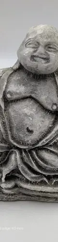 Estatua Buda Gordo Y Sonriente De La Suerte Artesanal D Yeso Gris — Decoración vintage (foto 2)