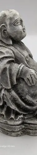 Estatua Buda Gordo Y Sonriente De La Suerte Artesanal D Yeso Gris — Decoración vintage (foto 5)