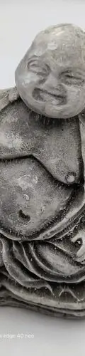 Estatua Buda Gordo Y Sonriente De La Suerte Artesanal D Yeso Gris — Decoración vintage (foto 6)