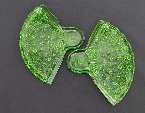 Set Platos Vidrio Cortado Abanico Vintage Verde 2-pack 60's Verde Abanico Floreado Vintage