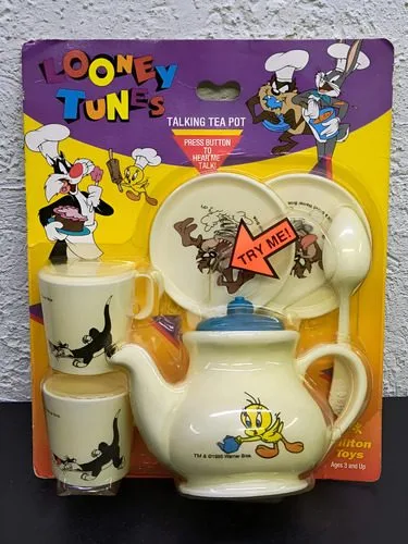 Juego De Té Looney Tunes Talking Tea Chilton Toys 1995 Retro Amarillo — Decoración vintage, años 90s