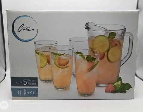 Juego De Jarra Y Vasos Crisa De Vidrio 5pz En Caja Transparente