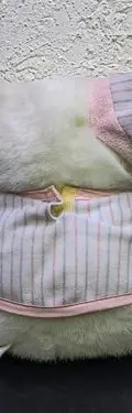 Oso Blanco De Peluche Con Pijama De Rayas Rosa Y Gorro Blanco — Coleccionables vintage, años 90s (foto 3)