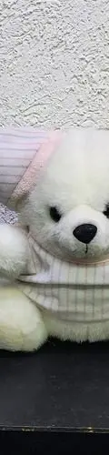 Oso Blanco De Peluche Con Pijama De Rayas Rosa Y Gorro Blanco — Coleccionables vintage, años 90s (foto 7)