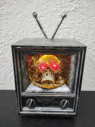Decoración Halloween Retro Tv Calavera Con Luz Y Sonido  Gris — Decoración vintage, años NOW