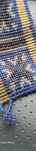 Pulsera Brazalete Artesanal Huichol Chaquiron Tejido A Mano Azul — Coleccionables vintage (foto 6)
