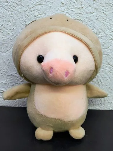 Peluche Puerquito Con Disfraz Kawaii Suave Rosa Con Cafe — Coleccionables vintage