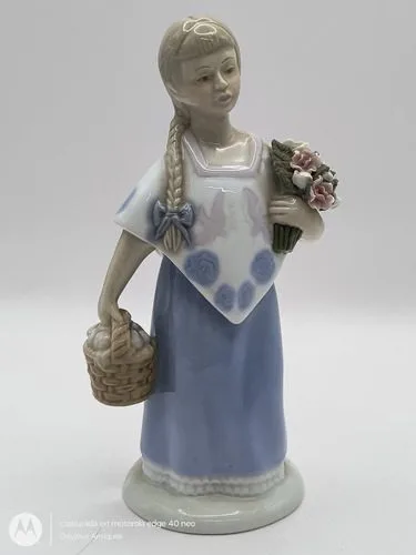 Figura Mujer Campesina De Porcelana Cuernavaca Mx Sept 1988 Azul Con Blanco — Coleccionables vintage, años 80s