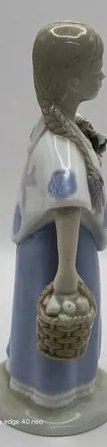 Figura Mujer Campesina De Porcelana Cuernavaca Mx Sept 1988 Azul Con Blanco — Coleccionables vintage, años 80s (foto 3)