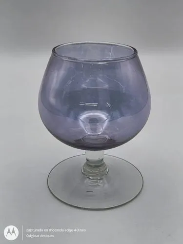 Copa De Cristal Antigua Coñac Francesa De Color 70's 90ml Azul Acero