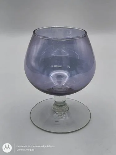 Copa De Cristal Antigua Coñac Francesa De Color 70's 90ml Azul Acero — Decoración vintage, años 70s