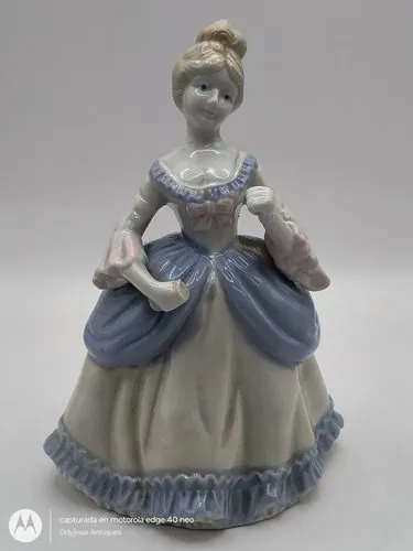 Figura De Porcelana Dama Victoriana Vintage Antigua  80's Beige Con Azul