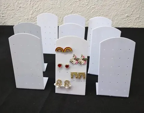 Exhibidor Aretes Placa Blanco Acrílico 14cm Lote 9pz Blanco