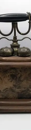 Teléfono Antiguo Madera Y Bronce Disco Rotatorio Colección Marrón — Tech vintage, años 50s (foto 3)