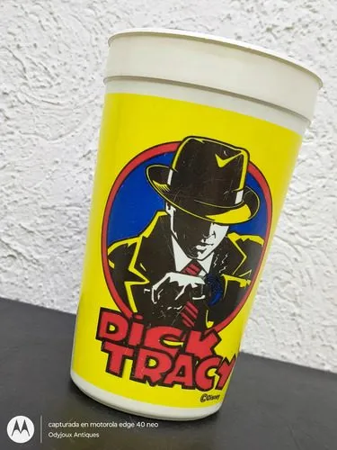 Vaso Dick Tracy Coca Cola Retro Vintage 90's Original Blanco Con Amarillo