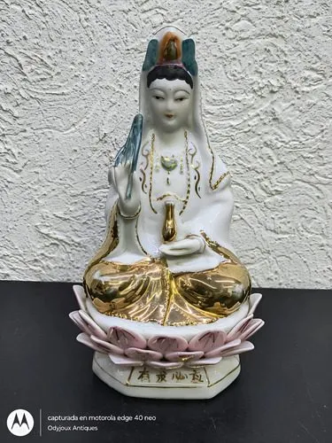 Figura De Porcelana Estado Divino Chino Guan Yin Vintage 80s Blanco