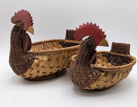 Par De Cestas De Mimbre Vintage En Forma De Gallina Retro Marrón