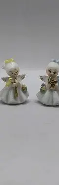 Set 6 Mini Angeles De Porcelana Músicos Taiwan Vintage 70's Beige — Decoración vintage, años 70s