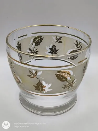 Cubitero Para Hielos De Cristal Libby Golden Foliage Vintage Golden Foliage