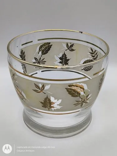 Cubitero Para Hielos De Cristal Libby Golden Foliage Vintage Golden Foliage — Decoración vintage, años 50s