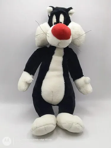 Peluche Gato Silvestre Looney Tunes Vintage Con Detalle 40cm Negro Con Blanco