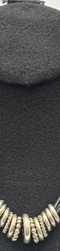 Collar Deslizante Aros Variados Acero Inox Cordones Caucho Plateado Con Negro — Coleccionables vintage