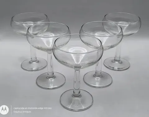 Set 5 Copas Tipo Coupé Cristal Antiguas Sidra/champagne 70's Transparente