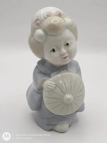 Figura De Porcelana Geisha Vintage Antigua Original Usado Azul Con Blanco — Coleccionables vintage