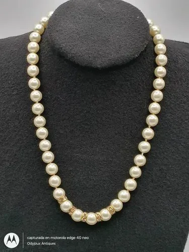 Collar De Perlas Sintéticas Vintage Retro Beige — Coleccionables vintage