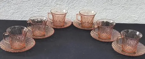 Set Tazas Fortecrisa Vintage Coffee 6-pack Cristal Rosa 70's Cristal Rosa Tazas Vintage Coffee Set 6-pack Cristal Rosa 70's Original