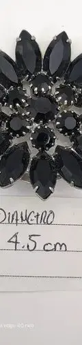 Prendedor/broche Flor Redonda Cristalería En Zirconia Negro Negro