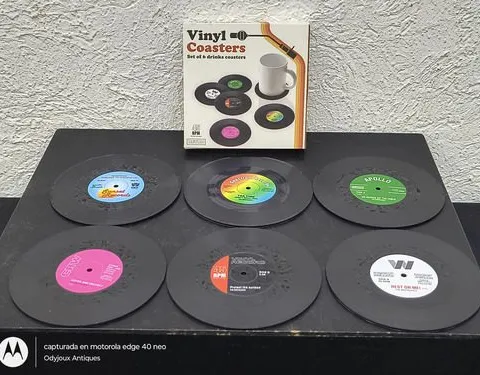 Set 6 Posavasos Mini Disco Vinil Vintage Retro Portavasos Mini Discos Vinilo Negro