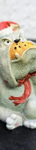Figura Navideña Perro Bulldog Santa Claus Vintage 90s Resina Gris — Coleccionables vintage, años 90s