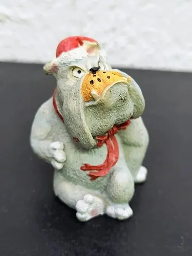 Figura Navideña Perro Bulldog Santa Claus Vintage 90s Resina Gris