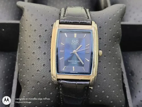 Reloj Q&q Quartz Mod.vg32j302 Water Resist 3 Bar Hombre Orig Negro Plateado Azul Oscuro — vintage México