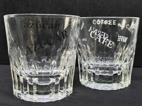 Set Vasos Whisky Cristal Con Letras Coffee Cafe Vintage 2pz Transparente — Coleccionables vintage