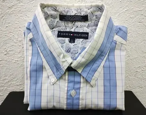 Camisa Tommy Hilfiger Rayas/cuadros Azul-blanco L Manga Larg Blanco Rayado/cuadros G