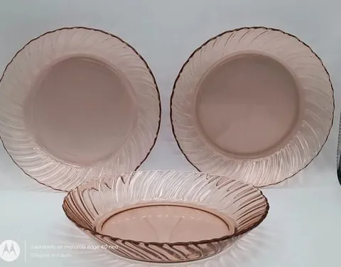 Plato/cuenco Fortecrisa Vidrio Rosa Vintage 70's Lote 3pz Rosa Pálido Platos/cuencos Fortecrisa Vidrio Rosa Remolino 21cm Vintage 70's Lote 3pz