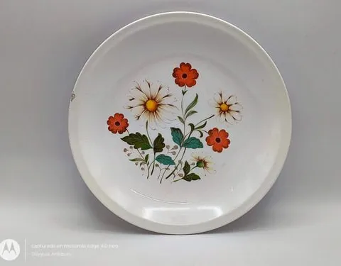 Plato Antiguo Porcelana Mediano Flores San Isidro Usado Blanco Floreado